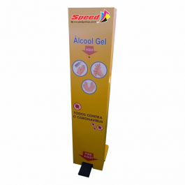 Totem Álcool em Gel ACM Amarelo + Adesivado Frente 1,40 mt x 0,32 cm 4x0   Acompanha Álcool em Gel 1Lt.